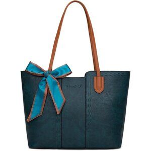 Women Teal Blue Imported Vegan Leather Medium Top Handle Satchel Tote Bags